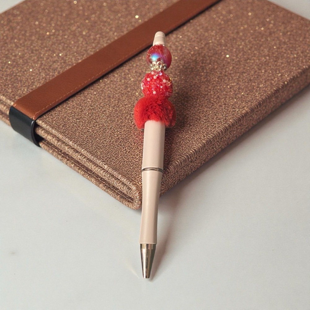 Chic Light Gray/Silver and Red Beaded Pen